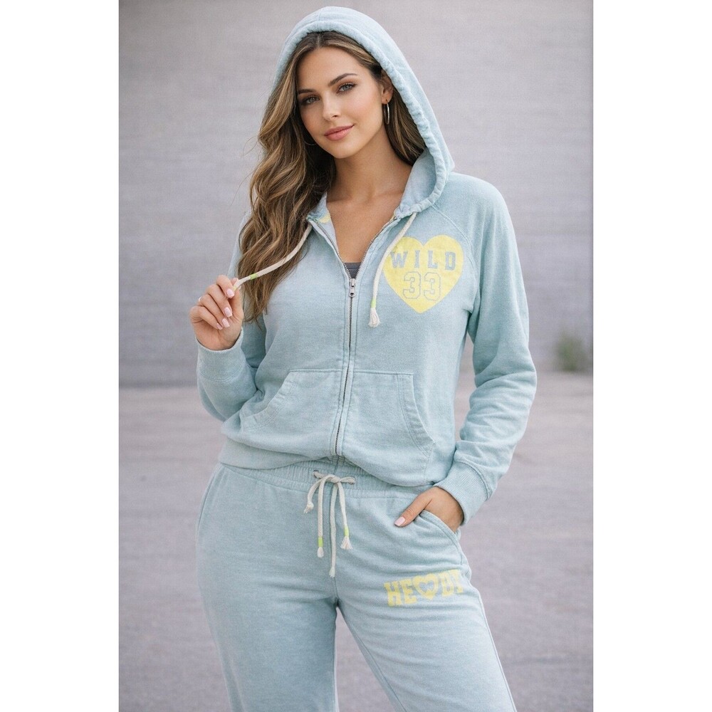 City StreetWomen’s Blue/green Velour Tracksuit Set Hoodie & Joggers “WILD 33” XL